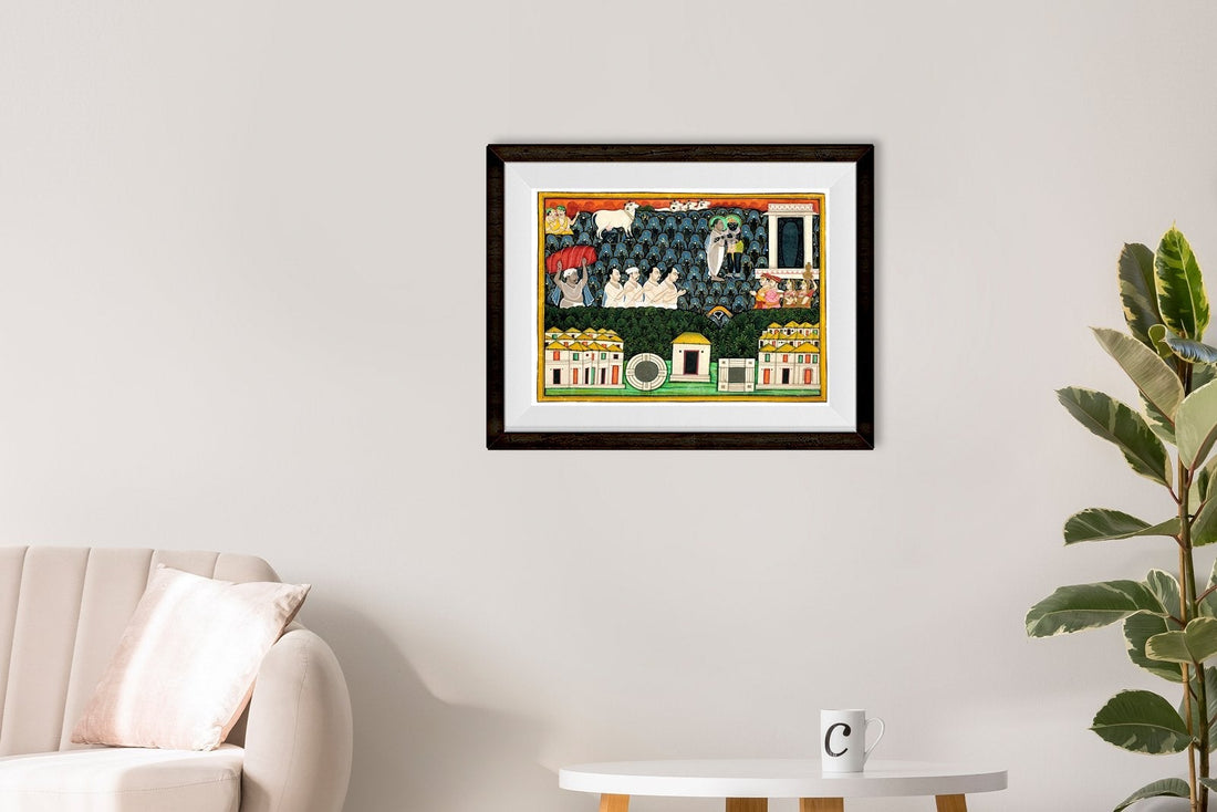 Pratham_Milan_Shrinathji_Revealing_Himself_to_Vallabhacharya_on_Mount_Govardhan Painting - Meri Deewar 4 : 3 Horizontal Premium Wall Art Canvas by MeriDeewar
