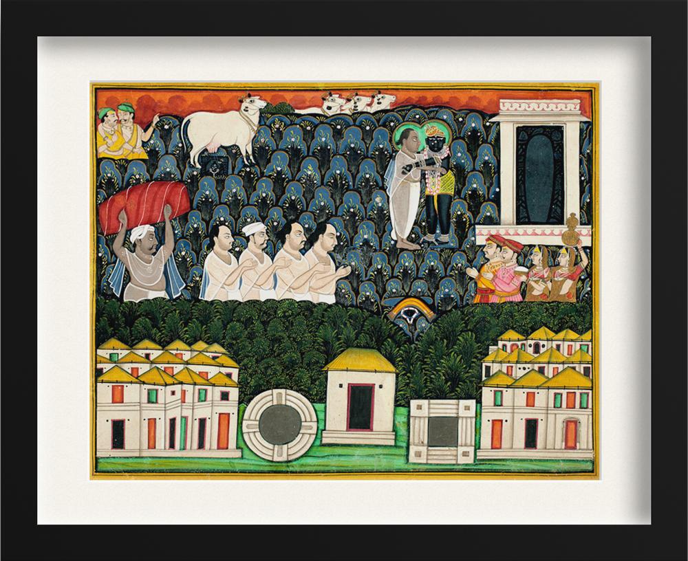 Pratham_Milan_Shrinathji_Revealing_Himself_to_Vallabhacharya_on_Mount_Govardhan Painting - Meri Deewar 4 : 3 Horizontal Premium Wall Art Canvas by MeriDeewar