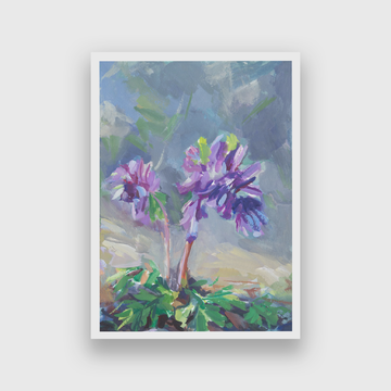 Purple Gouache Flowers Corydalis Painting 2 : 3 Vertical Premium Wall Art Canvas by MeriDeewar