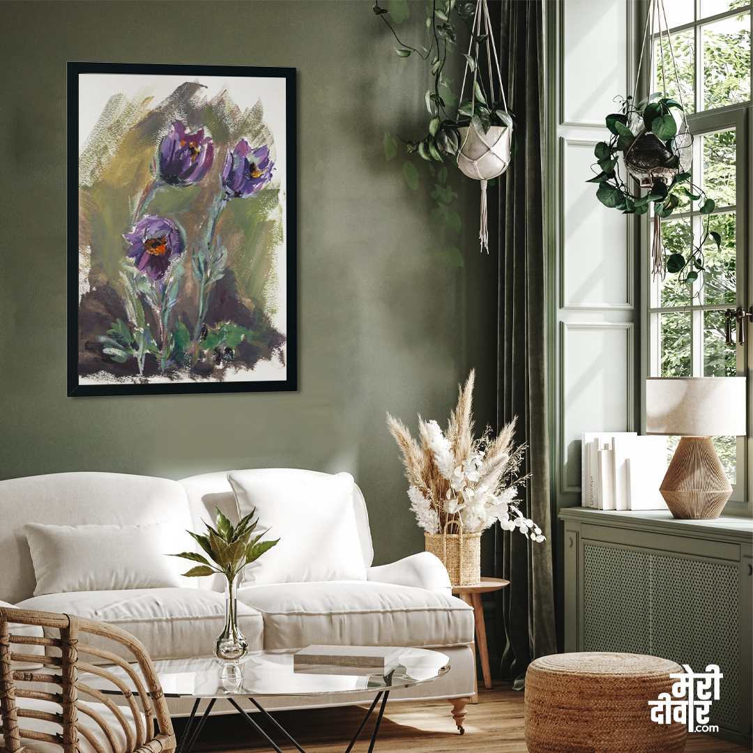 Purple Gouache Flowers Modern Art Painting 2 : 3 Vertical Premium Wall Art Canvas by MeriDeewar