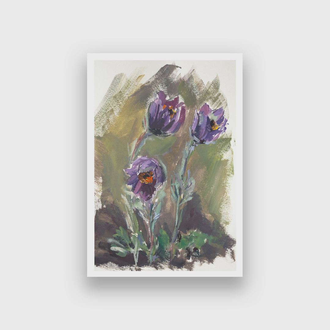 Purple Gouache Flowers Modern Art Painting 2 : 3 Vertical Premium Wall Art Canvas by MeriDeewar