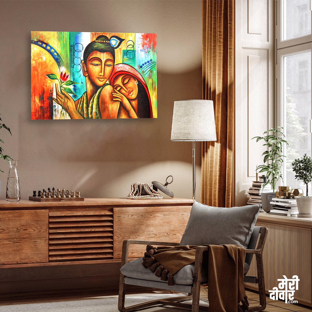 Radha Krishna Beautiful Wall Painting 3 : 2 Horizontal Premium Wall Art Canvas by MeriDeewar