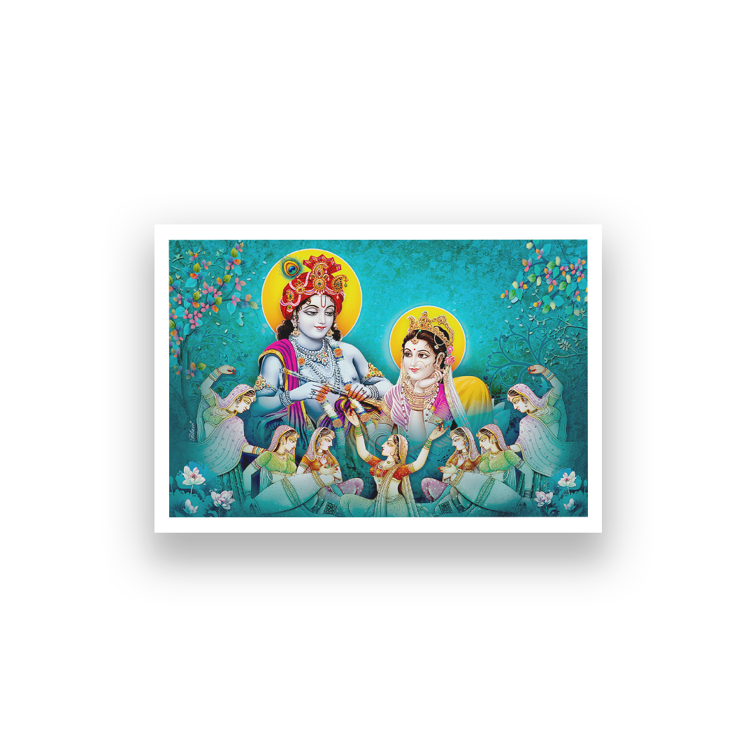 Radha Krishna Big Panoramic Wall Painting 3 : 2 Horizontal Premium Wall Art Canvas by MeriDeewar