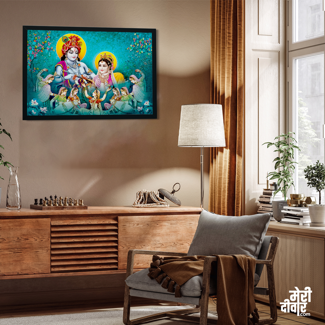 Radha Krishna Big Panoramic Wall Painting 3 : 2 Horizontal Premium Wall Art Canvas by MeriDeewar