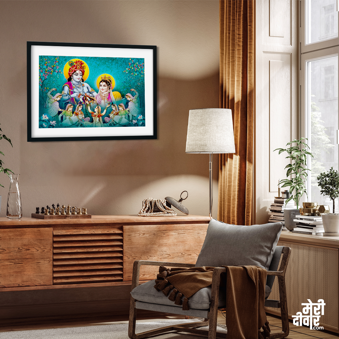Radha Krishna Big Panoramic Wall Painting 3 : 2 Horizontal Premium Wall Art Canvas by MeriDeewar