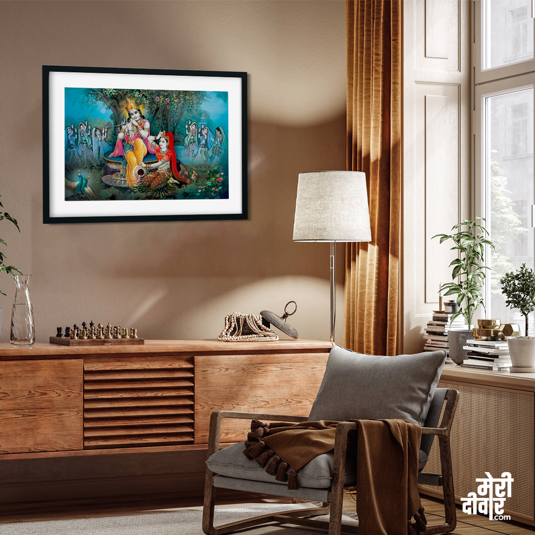 Radha Krishna in Garden Wall Painting 3 : 2 Horizontal Premium Wall Art Canvas by MeriDeewar