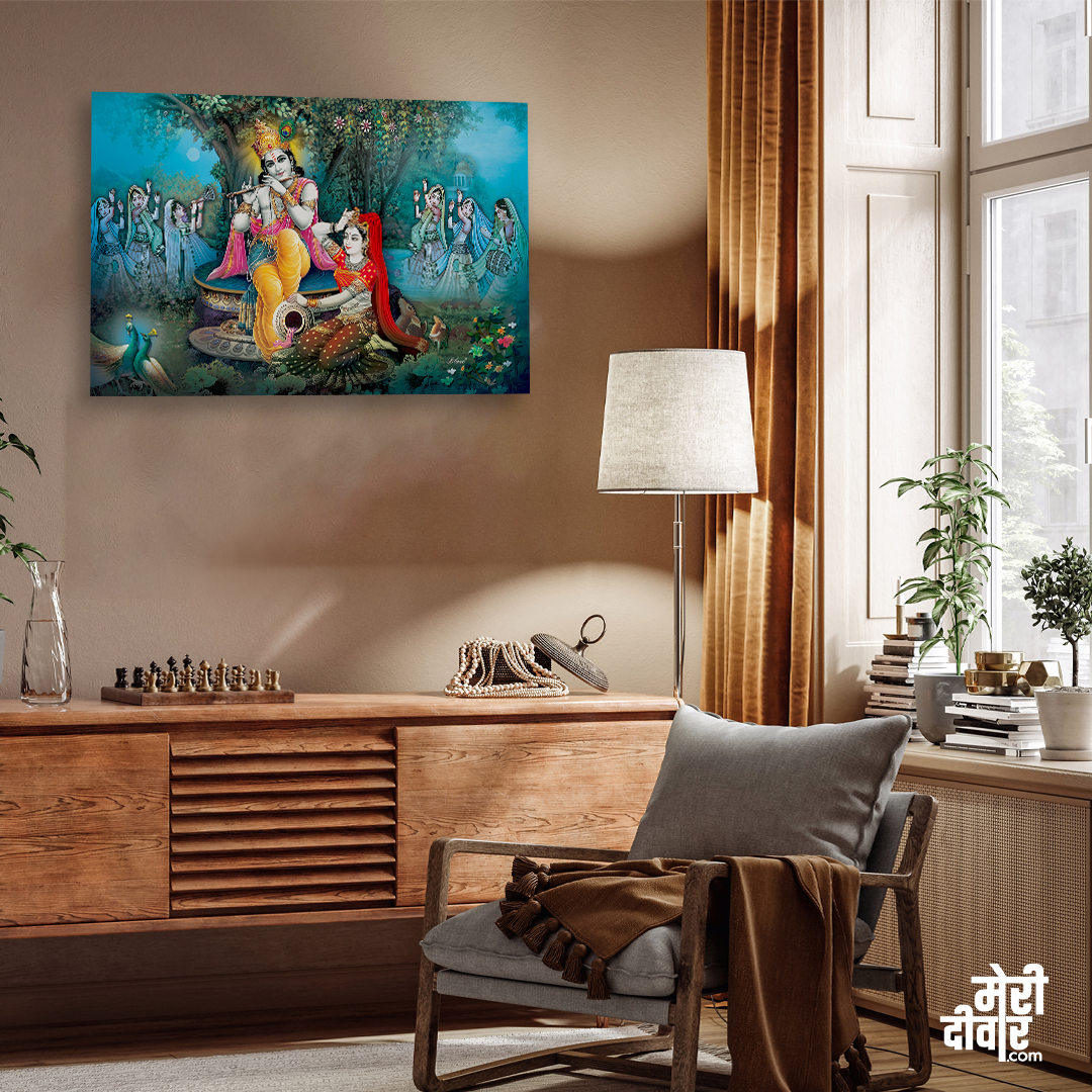 Radha Krishna in Garden Wall Painting 3 : 2 Horizontal Premium Wall Art Canvas by MeriDeewar