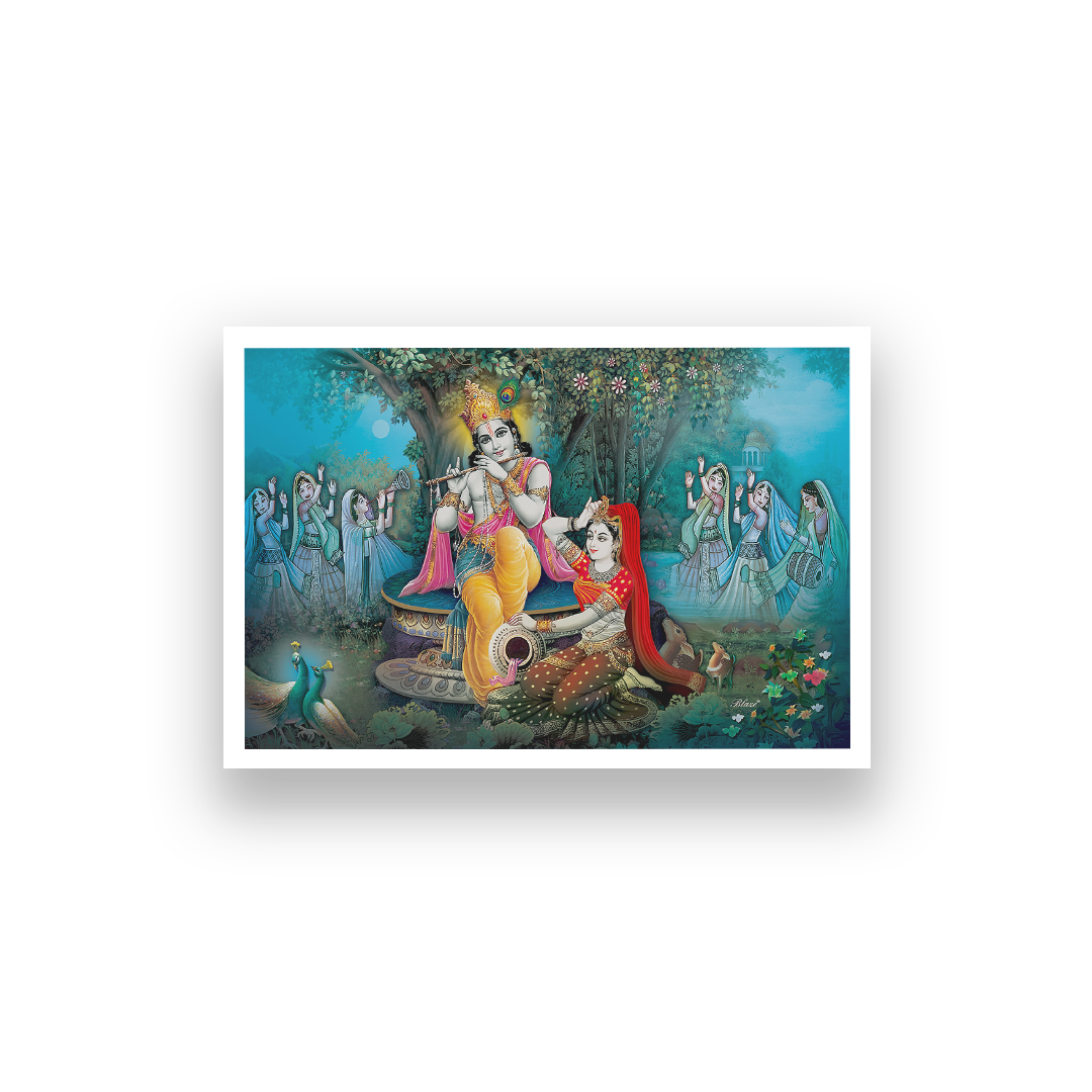 Radha Krishna in Garden Wall Painting 3 : 2 Horizontal Premium Wall Art Canvas by MeriDeewar