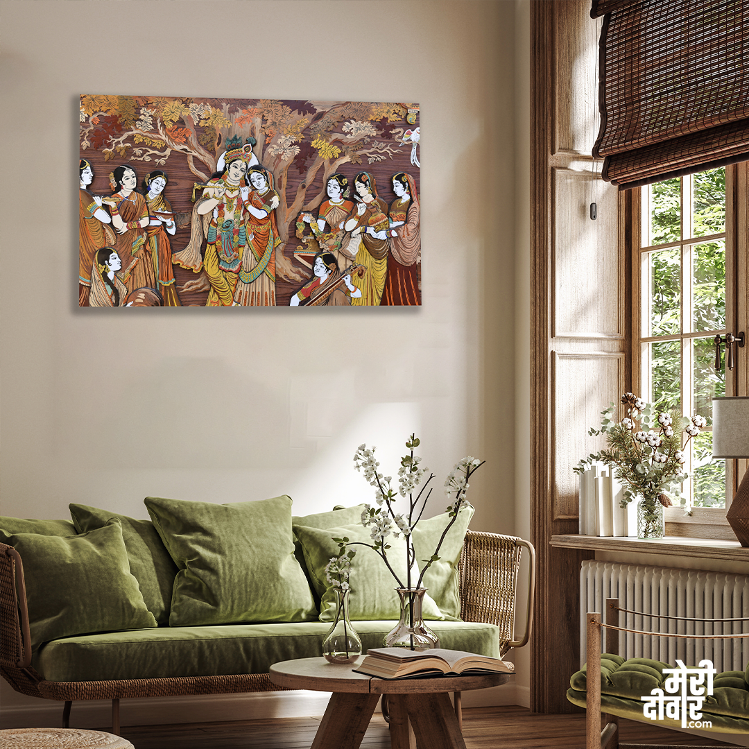 Radha Krishna Wall Painting 3 : 2 Horizontal Premium Wall Art Canvas by MeriDeewar
