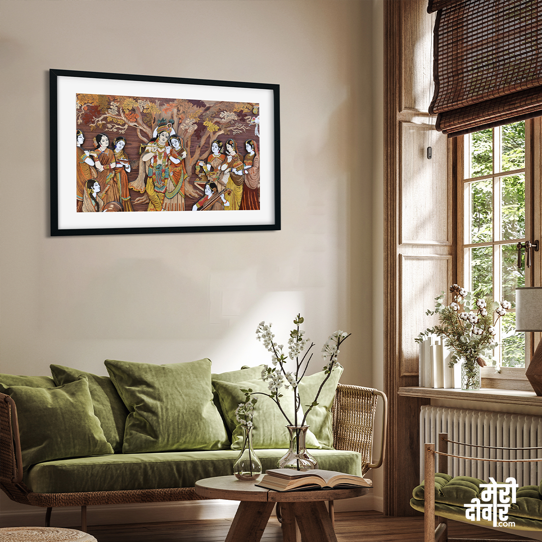 Radha Krishna Wall Painting 3 : 2 Horizontal Premium Wall Art Canvas by MeriDeewar