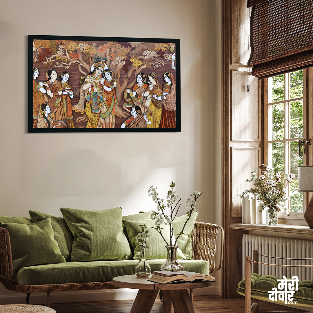 Radha Krishna Wall Painting 3 : 2 Horizontal Premium Wall Art Canvas by MeriDeewar