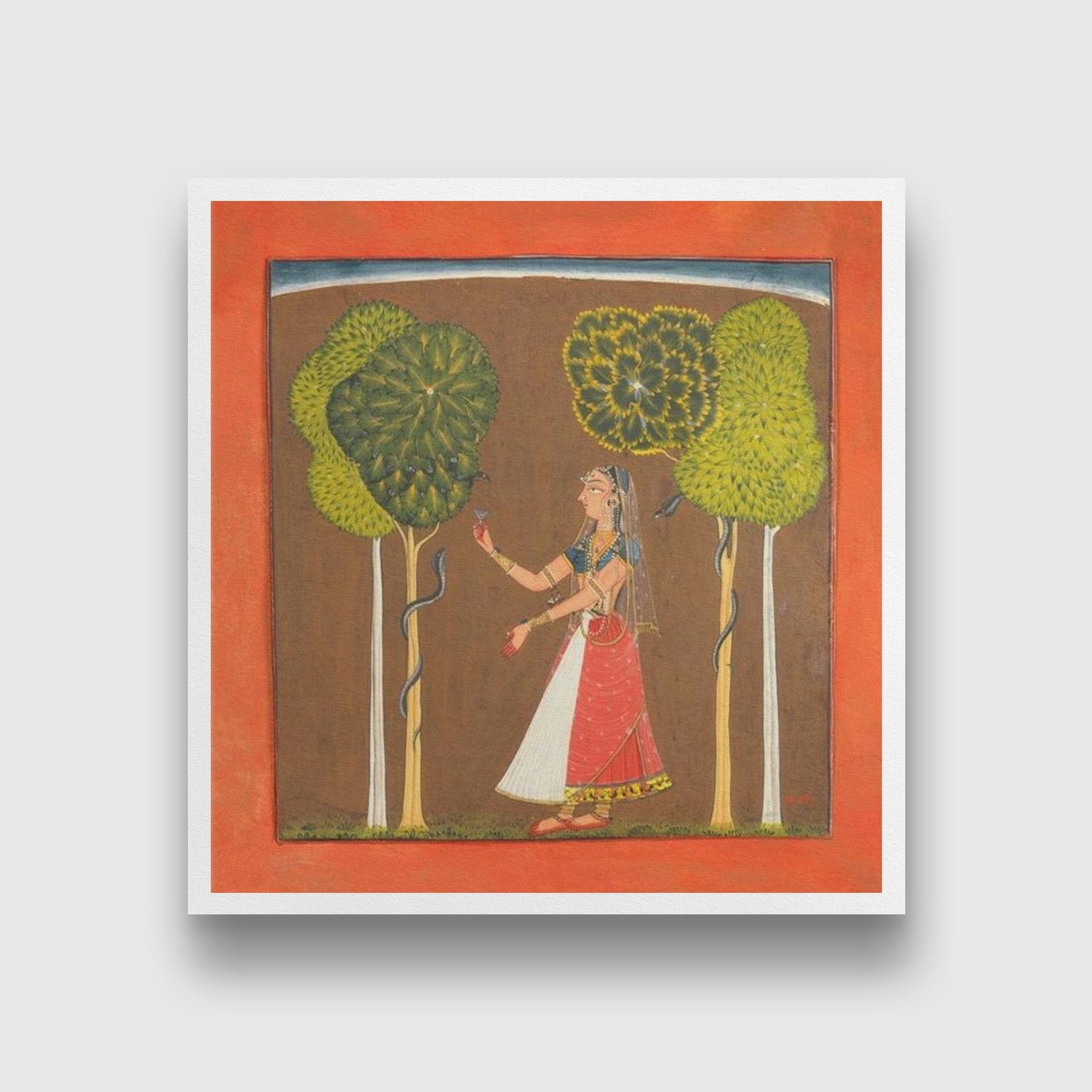Ragini-possibly-Asavari-Folio-from-a-Ragamala Painting - Meri Deewar 1 : 1 Square Premium Wall Art Canvas by MeriDeewar