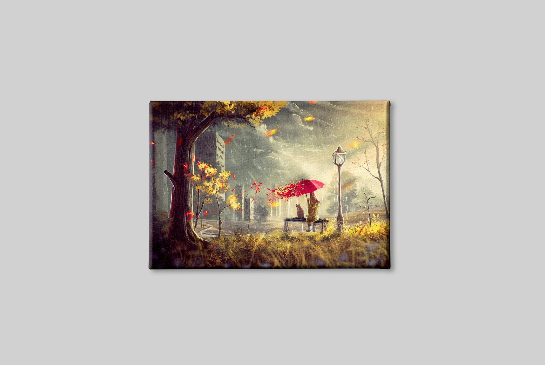 Rainy Fall Painting - Meri Deewar 3 : 2 Horizontal Premium Wall Art Canvas by MeriDeewar