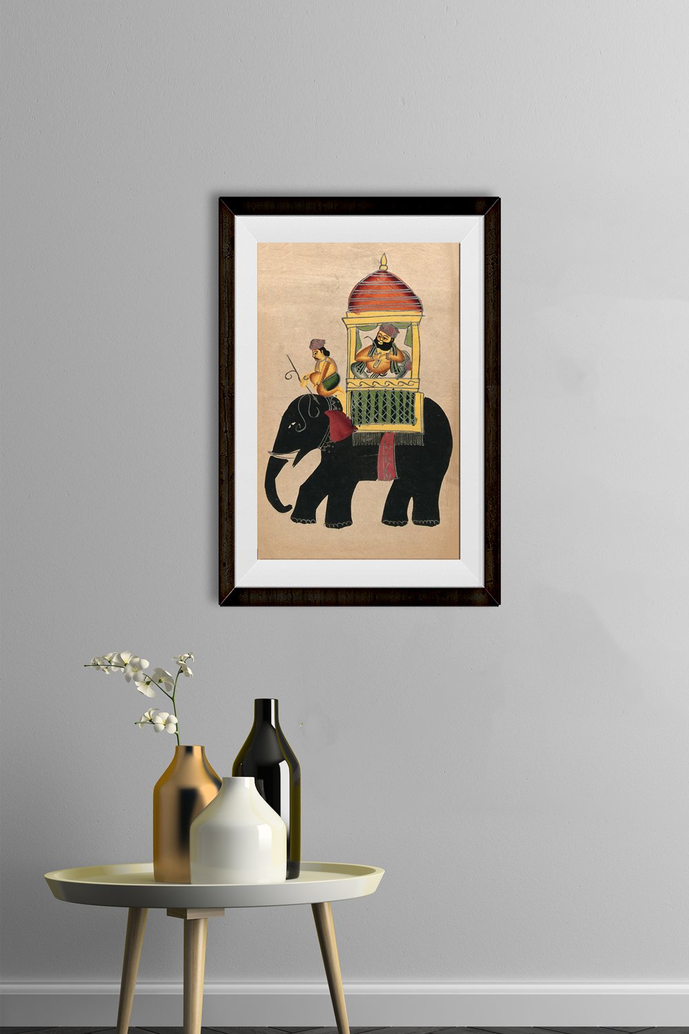 Raja-on-a-black-elephant Painting - Meri Deewar 1 : 2 Vertical Premium Wall Art Canvas by MeriDeewar