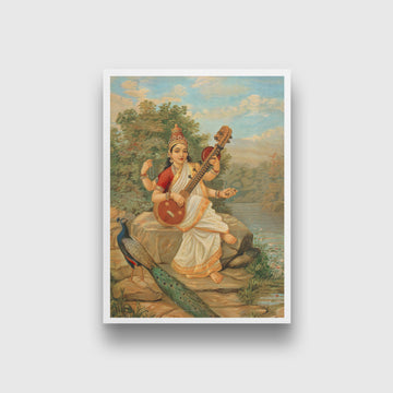 Raja Ravi Varma Saraswati Painting 4 X 5.5 Vertical Premium Wall Art Canvas by MeriDeewar