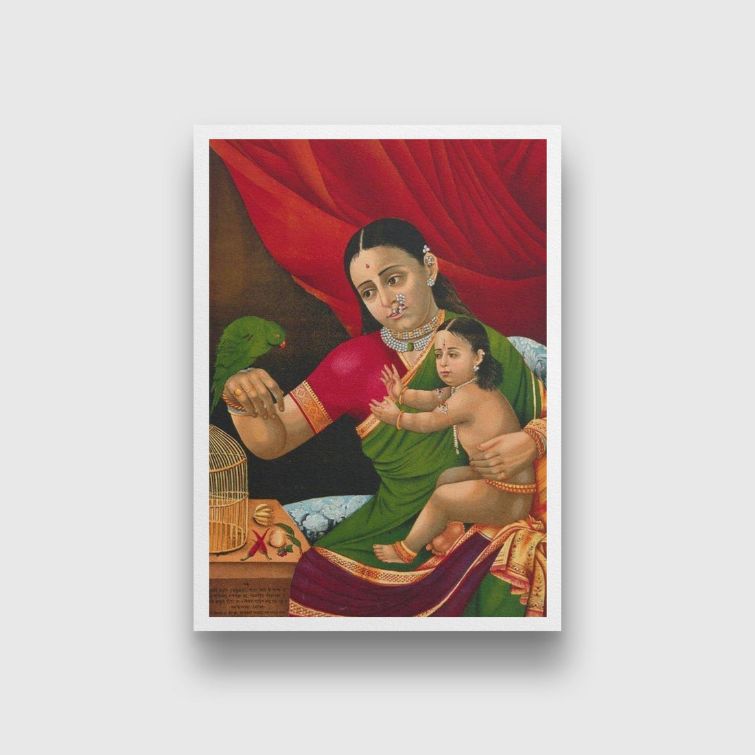 Rama and his mother with a parrot Painting - Meri Deewar 3 : 4 Vertical Premium Wall Art Canvas by MeriDeewar