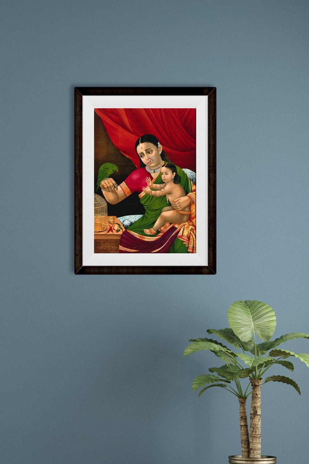 Rama and his mother with a parrot Painting - Meri Deewar 3 : 4 Vertical Premium Wall Art Canvas by MeriDeewar