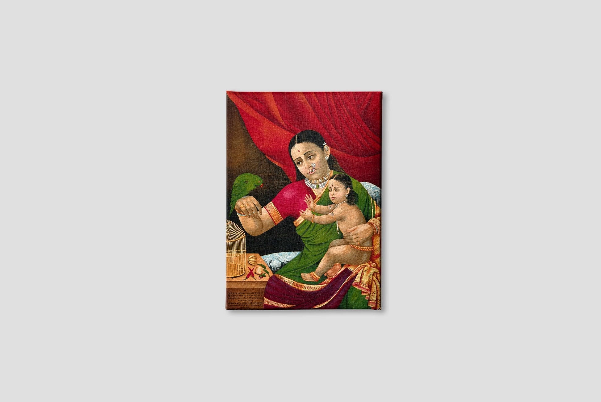 Rama and his mother with a parrot Painting - Meri Deewar 3 : 4 Vertical Premium Wall Art Canvas by MeriDeewar