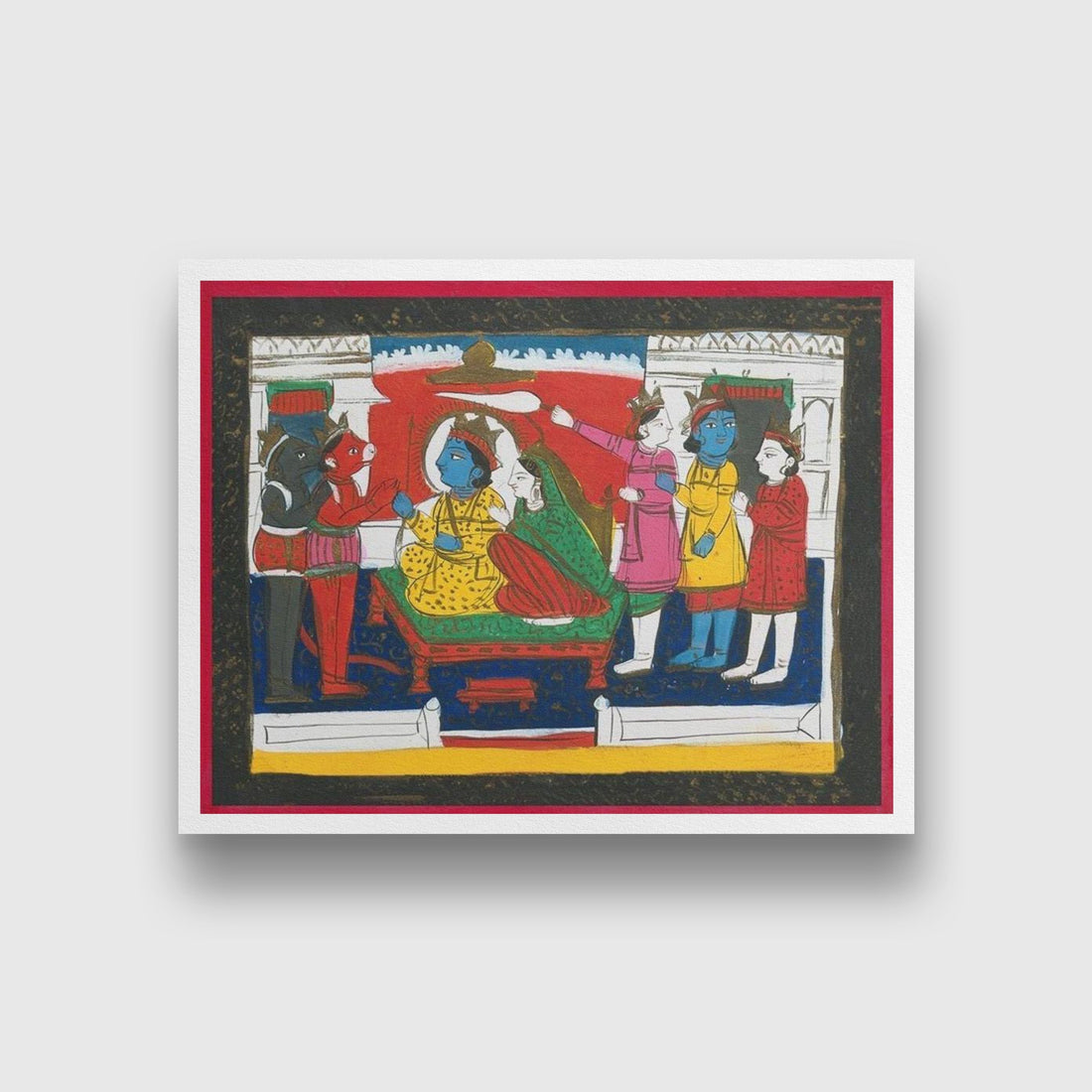 Rama-and-Sita-enthroned-with-Hanuman,-Laksmana-and-others Painting - Meri Deewar 4 : 3 Horizontal Premium Wall Art Canvas by MeriDeewar
