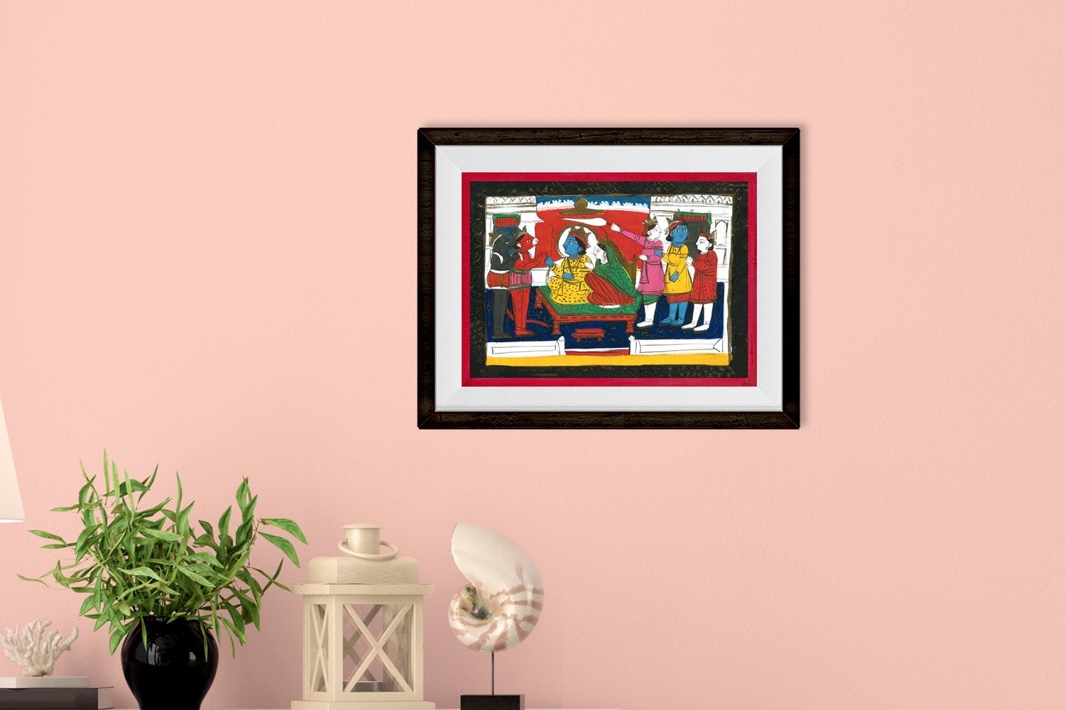 Rama-and-Sita-enthroned-with-Hanuman,-Laksmana-and-others Painting - Meri Deewar 4 : 3 Horizontal Premium Wall Art Canvas by MeriDeewar