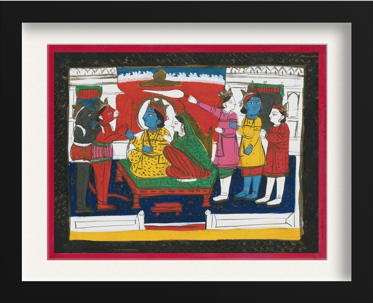 Rama-and-Sita-enthroned-with-Hanuman,-Laksmana-and-others Painting - Meri Deewar 4 : 3 Horizontal Premium Wall Art Canvas by MeriDeewar