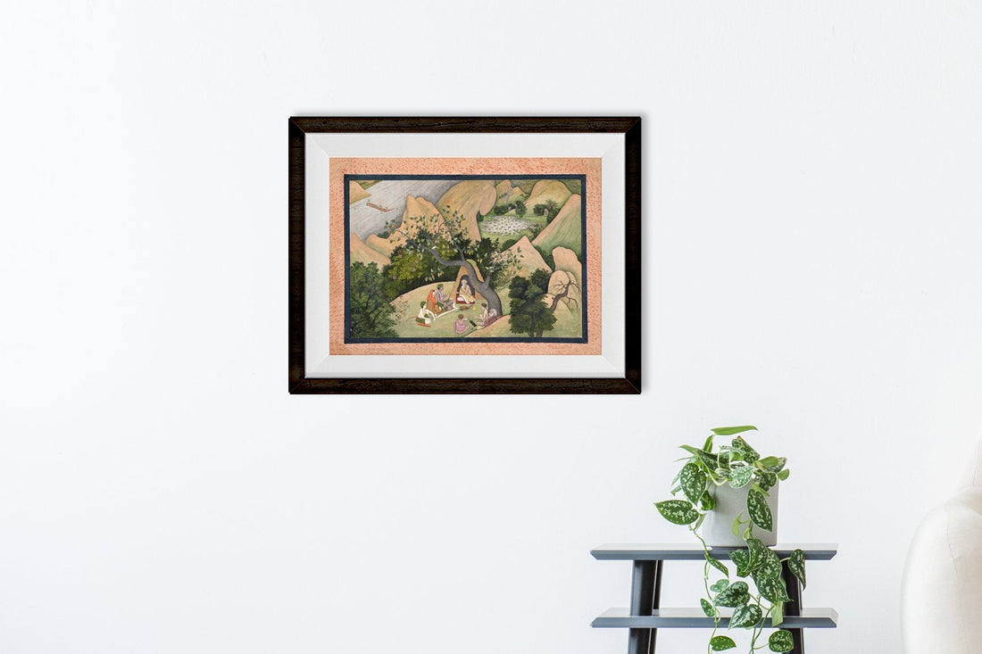 Rama Sita and Lakshmana at the Hermitage of Bharadvaja Painting - Meri Deewar 3 : 2 Horizontal Premium Wall Art Canvas by MeriDeewar