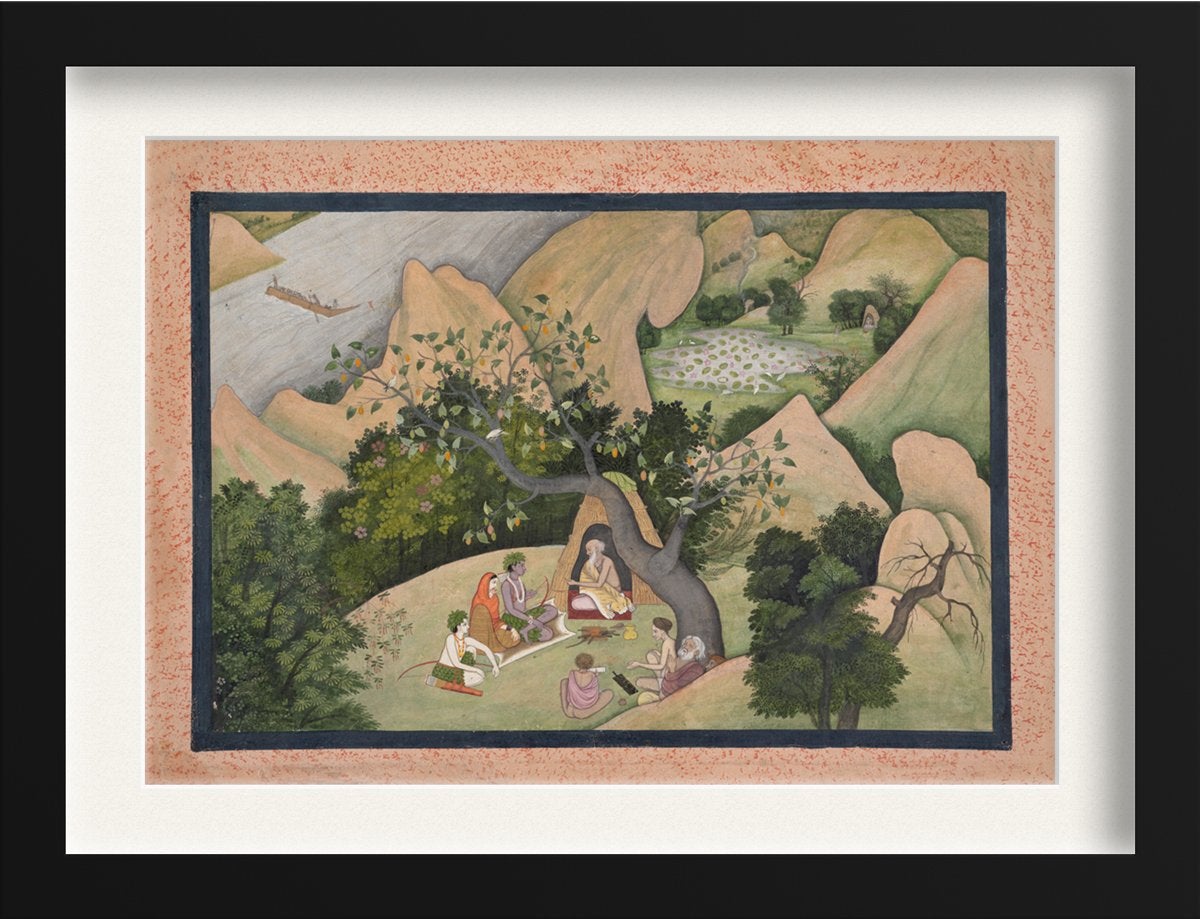 Rama Sita and Lakshmana at the Hermitage of Bharadvaja Painting - Meri Deewar 3 : 2 Horizontal Premium Wall Art Canvas by MeriDeewar