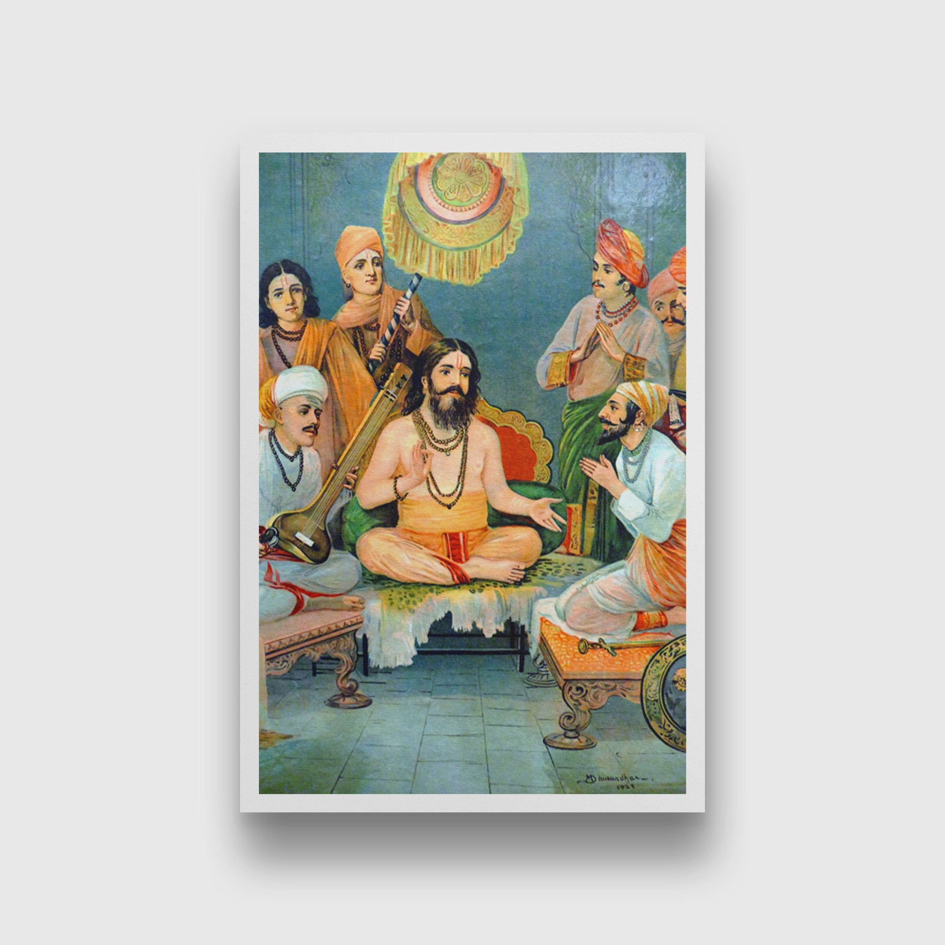 Ramdas Santa Tukaram & Shivaji Maharaj - Painting 2 : 3 Vertical Premium Wall Art Canvas by MeriDeewar