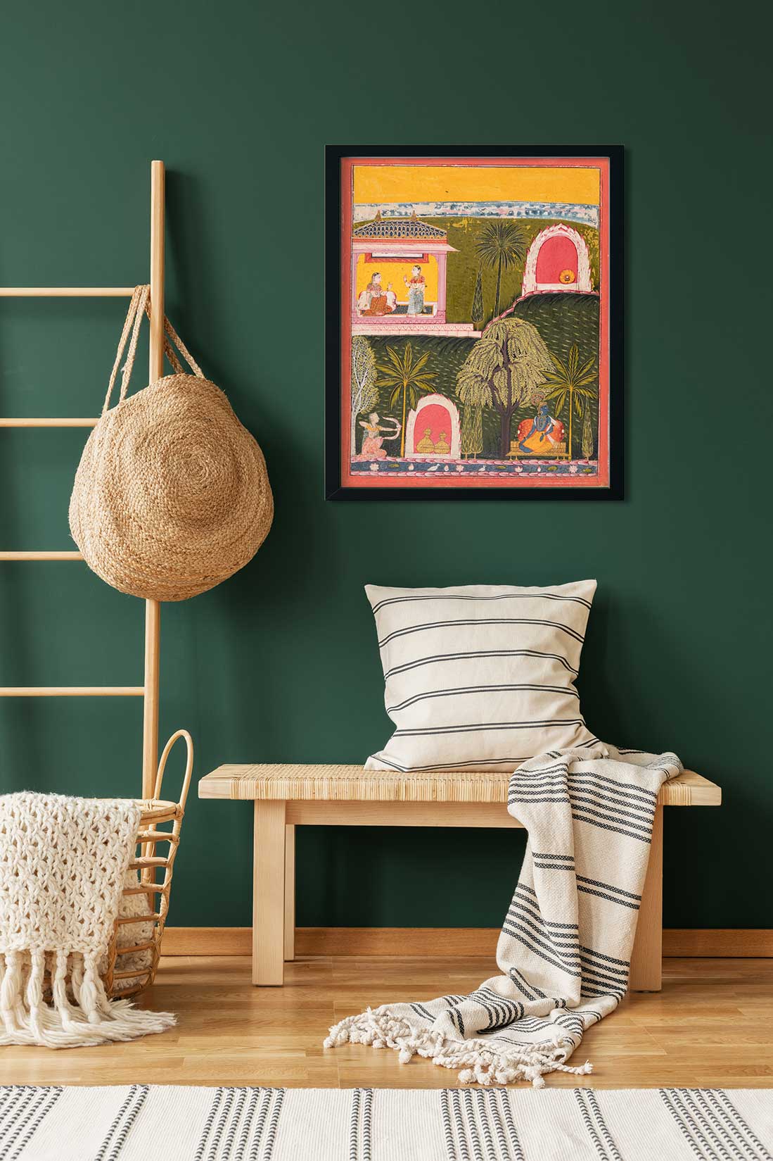 Rati the Goddess of Erotic Love Takes Aim at Krishna from a Rasikapriya Painting 4 :5 Vertical Premium Wall Art Canvas by MeriDeewar