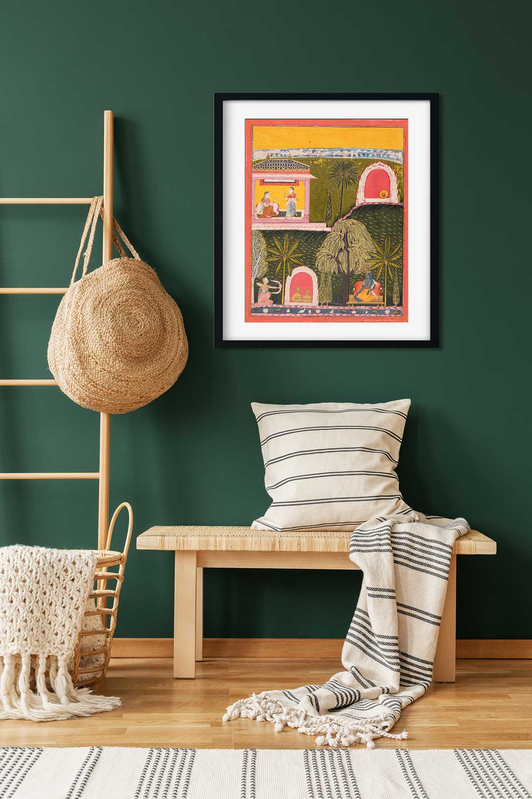 Rati the Goddess of Erotic Love Takes Aim at Krishna from a Rasikapriya Painting 4 :5 Vertical Premium Wall Art Canvas by MeriDeewar
