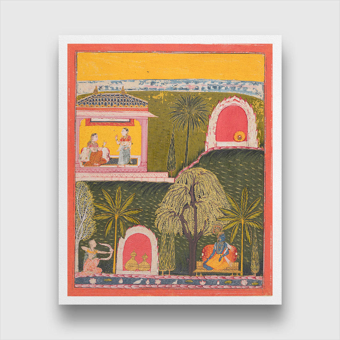 Rati the Goddess of Erotic Love Takes Aim at Krishna from a Rasikapriya Painting 4 :5 Vertical Premium Wall Art Canvas by MeriDeewar