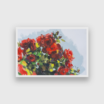 Red Roses Gouache Painting 3 : 2 Horizontal Premium Wall Art Canvas by MeriDeewar