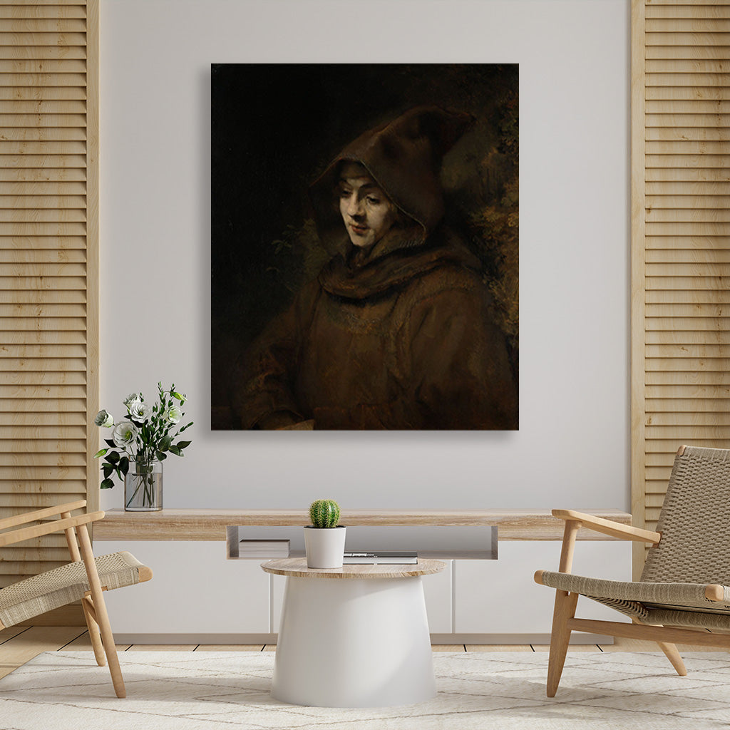 Rembrandt's sonTitus as a monk Painting - Meri Deewar 5 : 6 Vertical Premium Wall Art Canvas by MeriDeewar