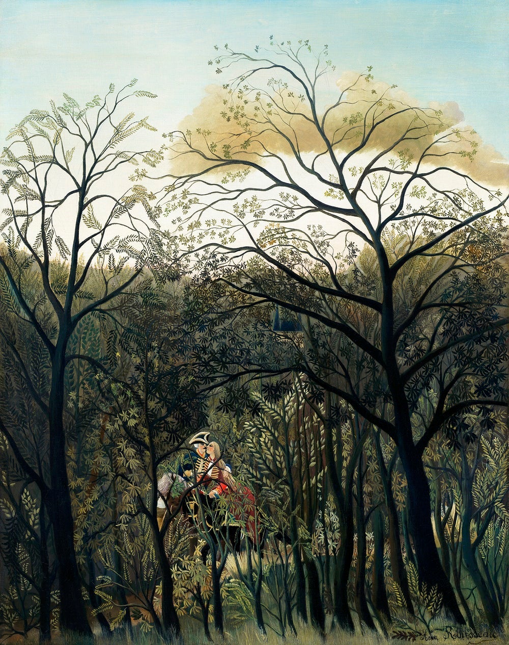 Rendezvous in the Forest painting - Meri Deewar 4 :5 Vertical Premium Wall Art Canvas by MeriDeewar