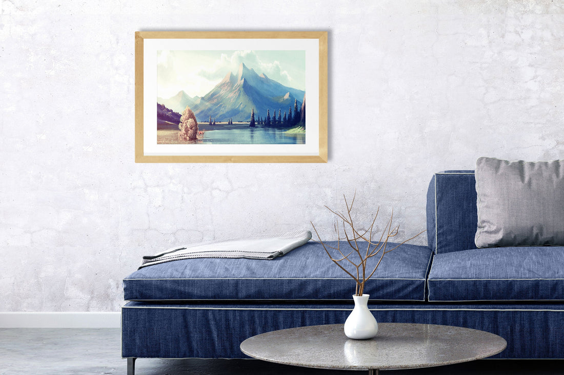 River Side Mountains Painting - Meri Deewar 3 : 2 Horizontal Premium Wall Art Canvas by MeriDeewar
