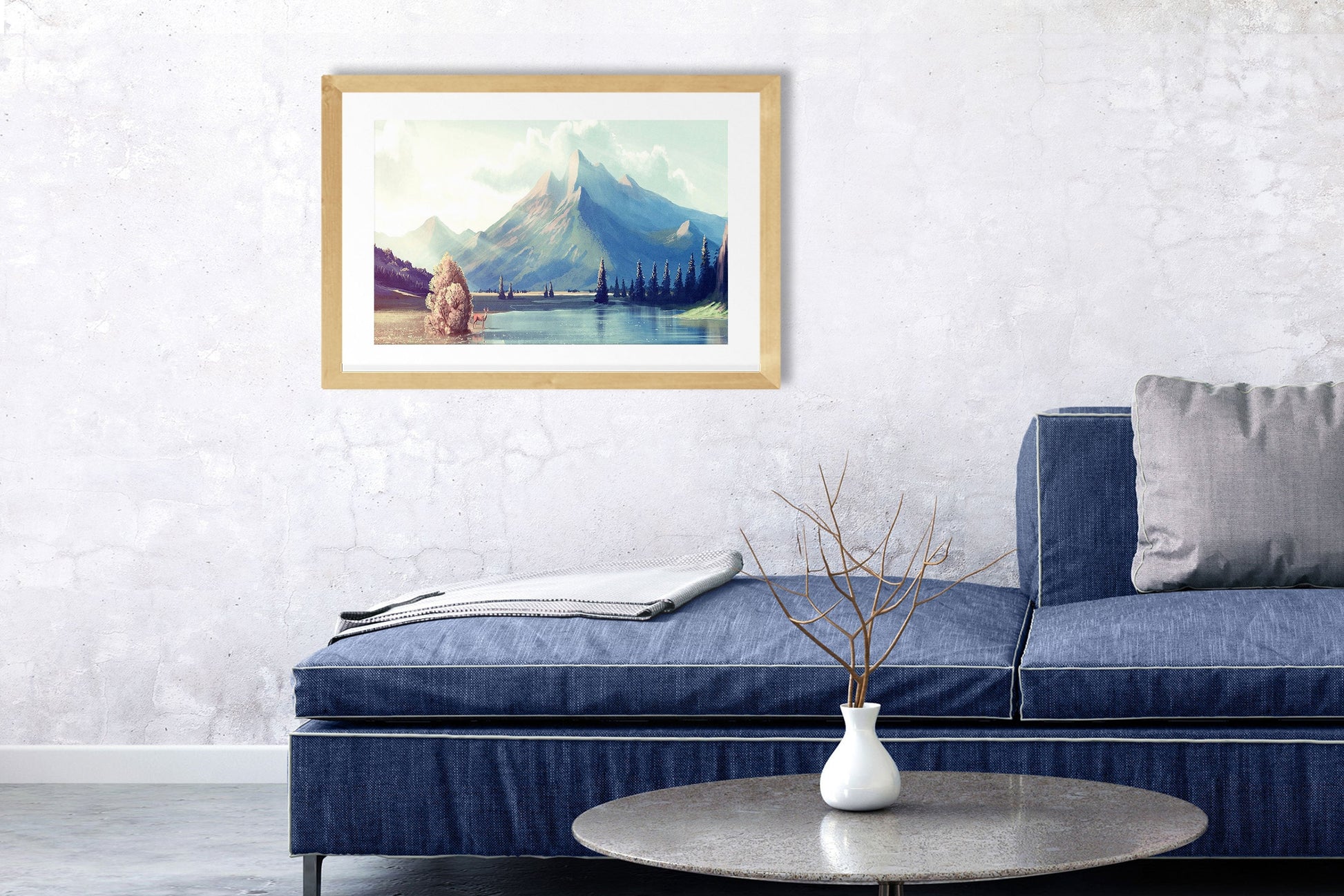 River Side Mountains Painting - Meri Deewar 3 : 2 Horizontal Premium Wall Art Canvas by MeriDeewar