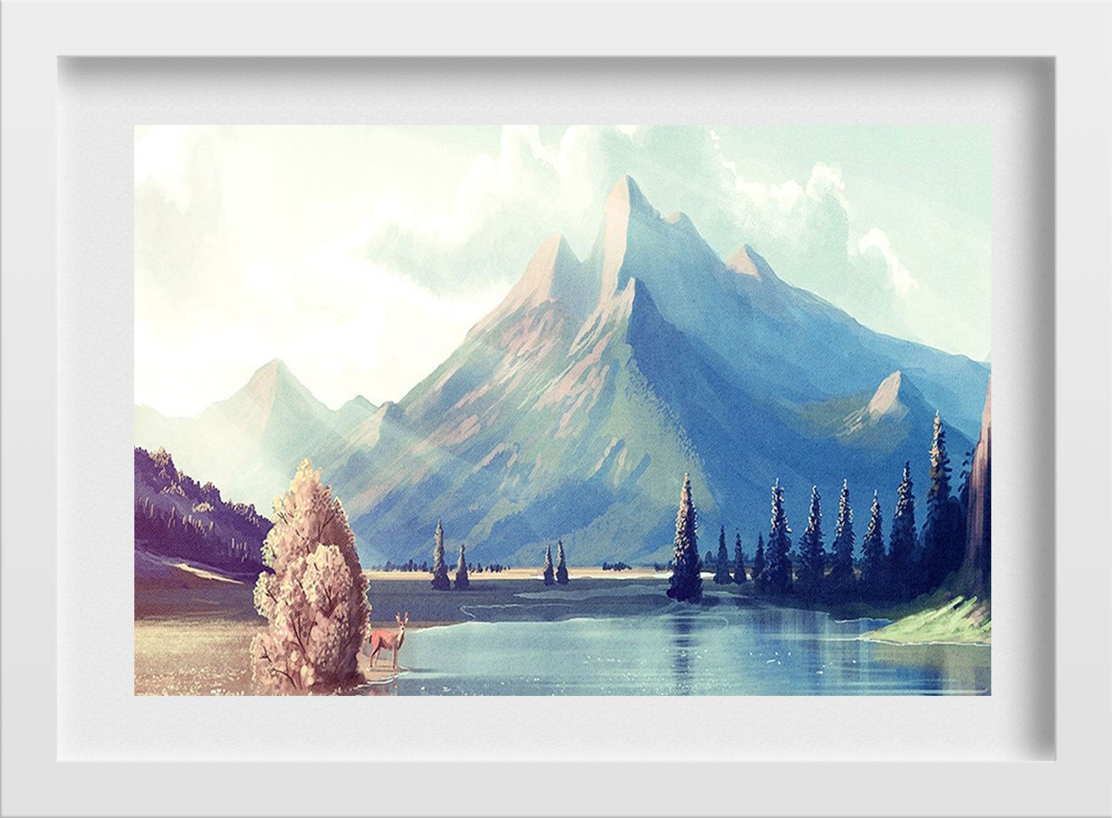 River Side Mountains Painting - Meri Deewar 3 : 2 Horizontal Premium Wall Art Canvas by MeriDeewar