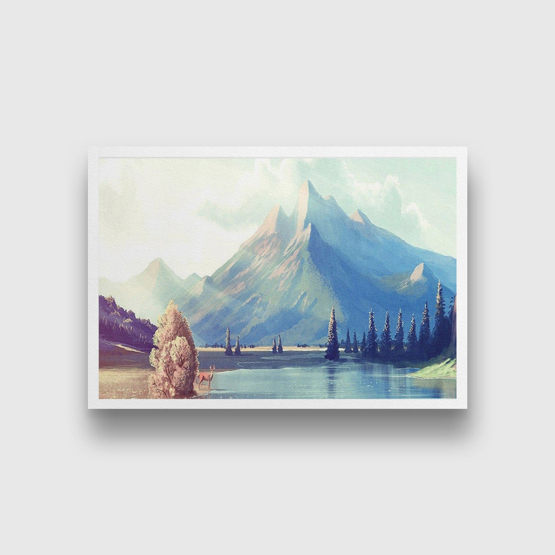 River Side Mountains Painting - Meri Deewar 3 : 2 Horizontal Premium Wall Art Canvas by MeriDeewar
