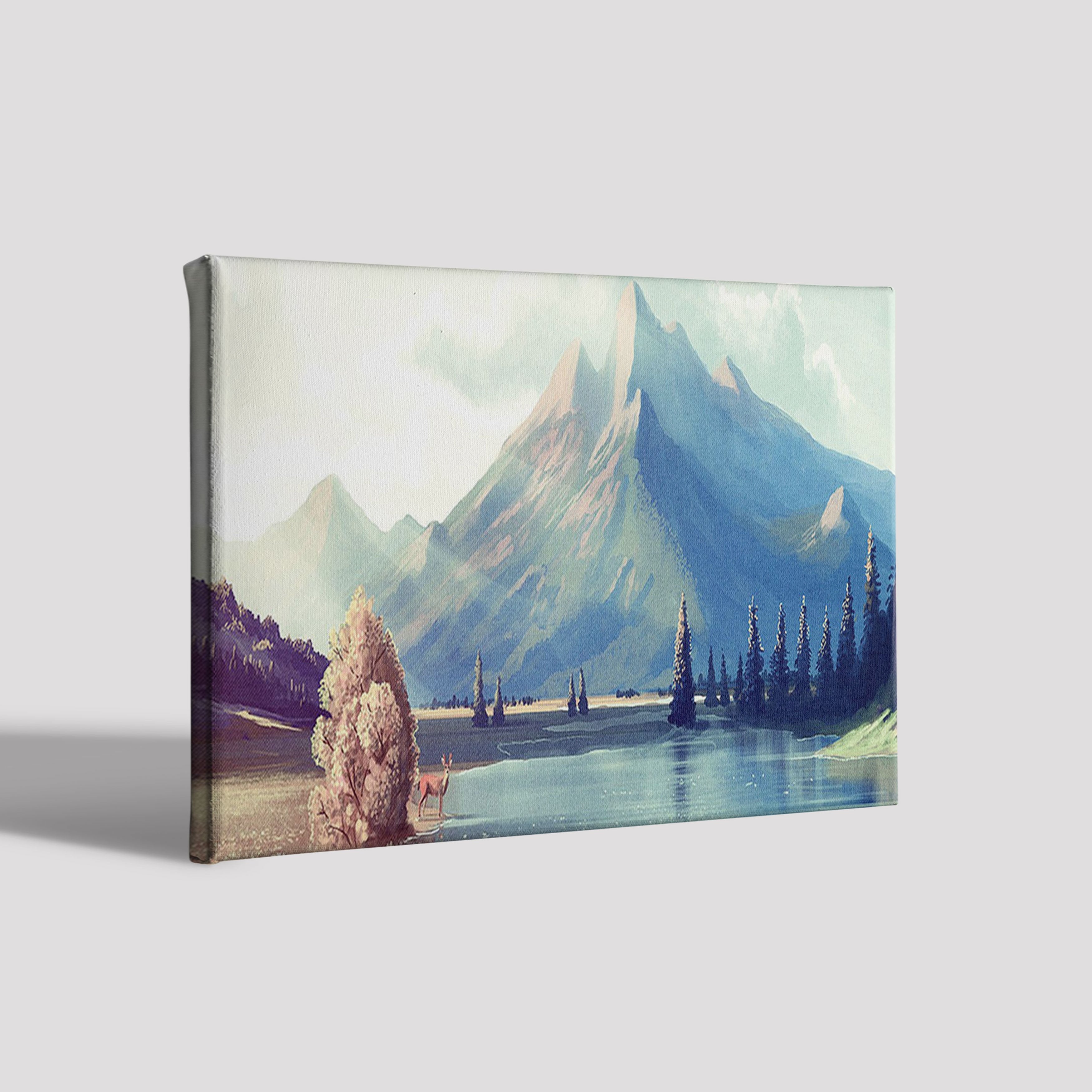 River Side Mountains Painting - Meri Deewar 3 : 2 Horizontal Premium Wall Art Canvas by MeriDeewar