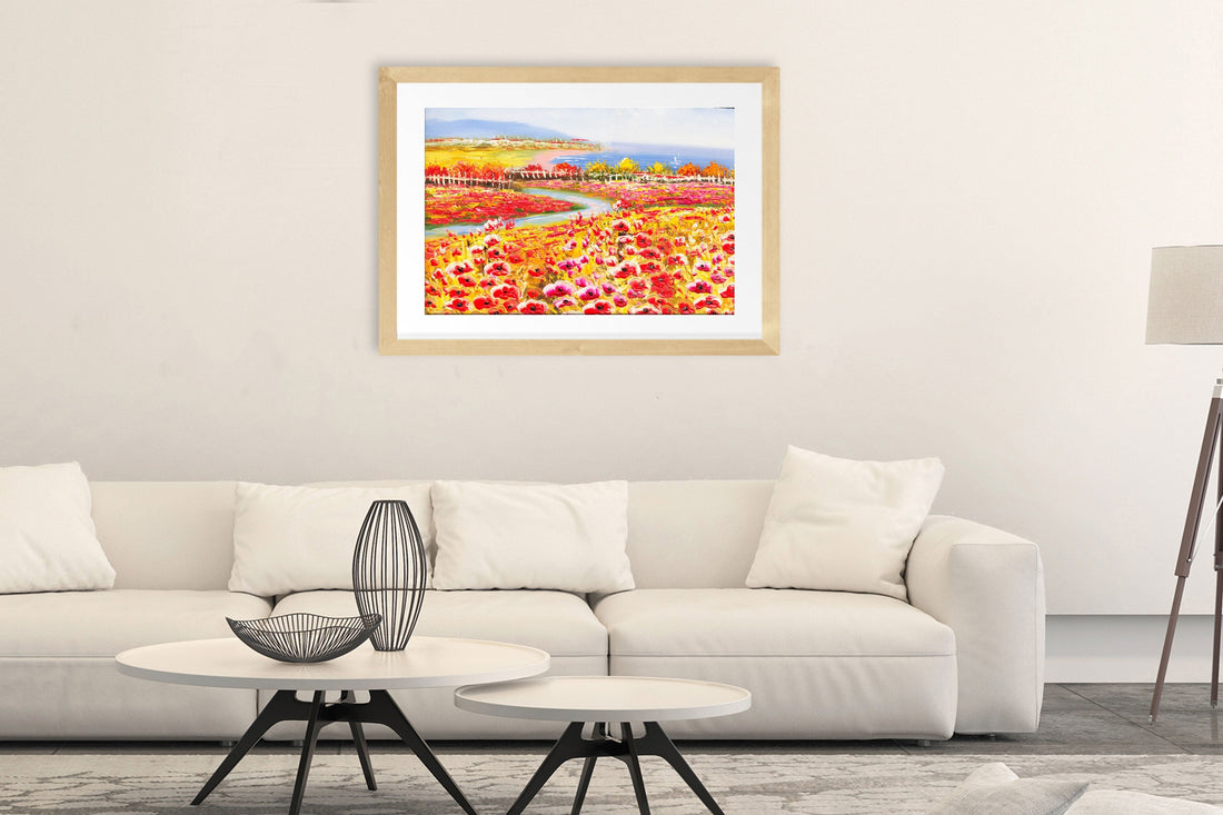 Riverside Flower Land Painting - Meri Deewar 3 : 2 Horizontal Premium Wall Art Canvas by MeriDeewar
