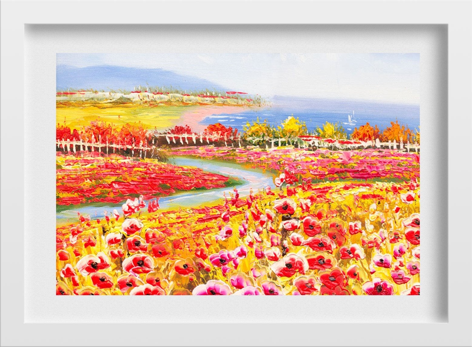 Riverside Flower Land Painting - Meri Deewar 3 : 2 Horizontal Premium Wall Art Canvas by MeriDeewar