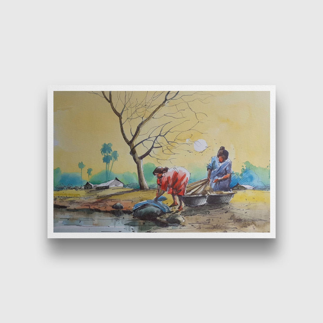 Riverside Woman Painting - Meri Deewar 3 : 2 Horizontal Premium Wall Art Canvas by MeriDeewar