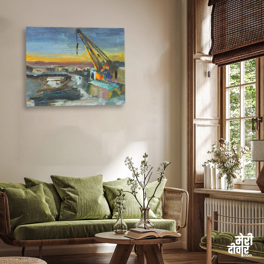 Road Construction Machinery Painting 4 : 3 Horizontal Premium Wall Art Canvas by MeriDeewar