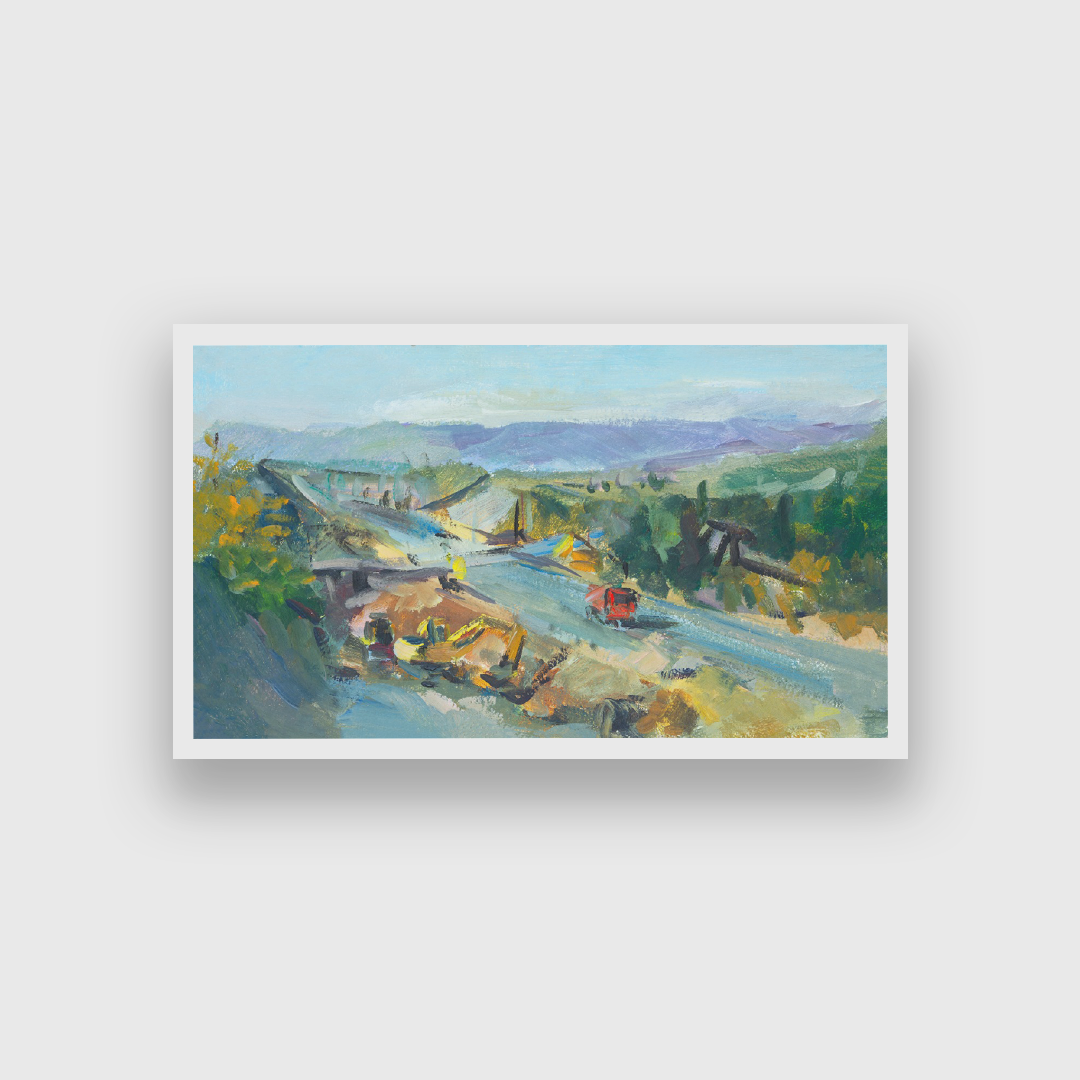 Road Construction Watercolour Painting 4 : 3 Horizontal Premium Wall Art Canvas by MeriDeewar