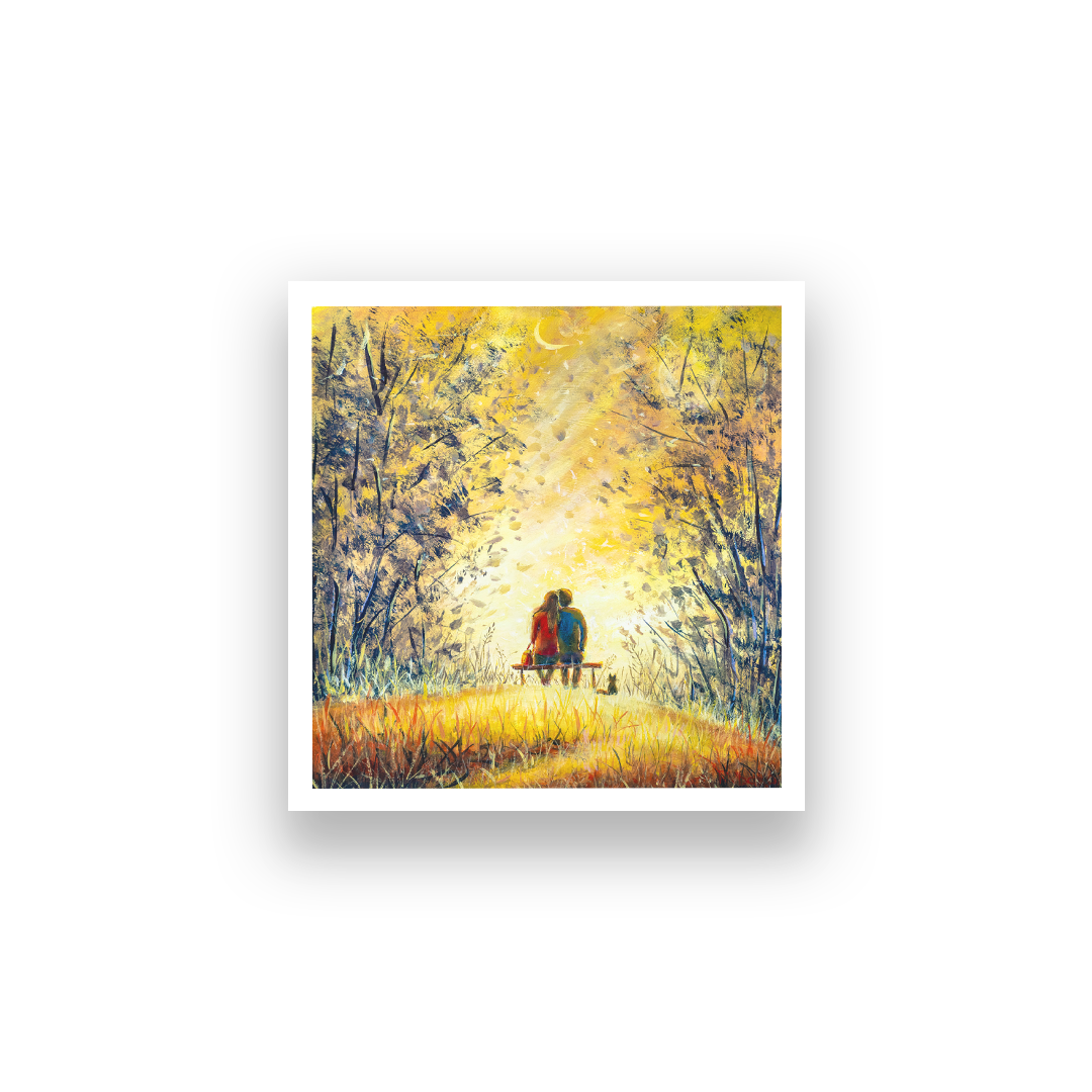 Romantic Couple At Night Canvas Painting With Black Floating 1 : 1 Square Premium Wall Art Canvas by MeriDeewar