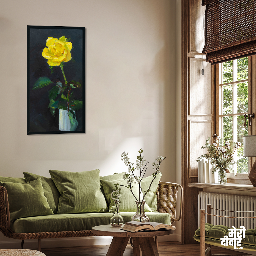 Rose Vase Oil painting 2 : 3 Vertical Premium Wall Art Canvas by MeriDeewar