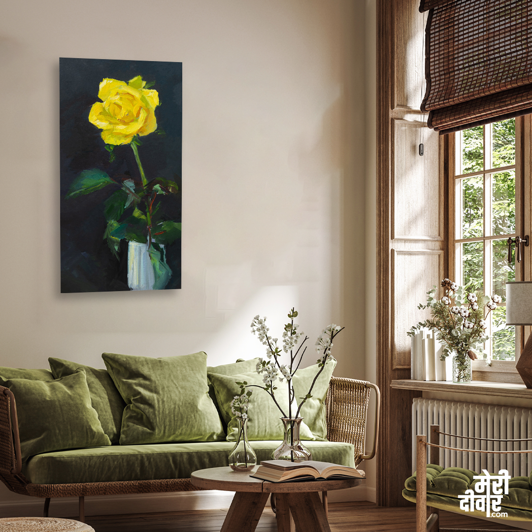 Rose Vase Oil painting 2 : 3 Vertical Premium Wall Art Canvas by MeriDeewar