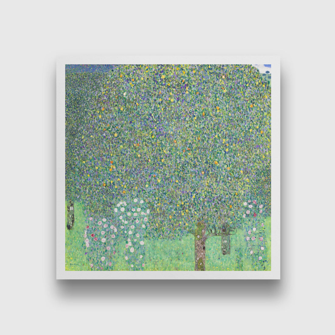 Rosebushes under the Trees painting 1 : 1 Square Premium Wall Art Canvas by MeriDeewar