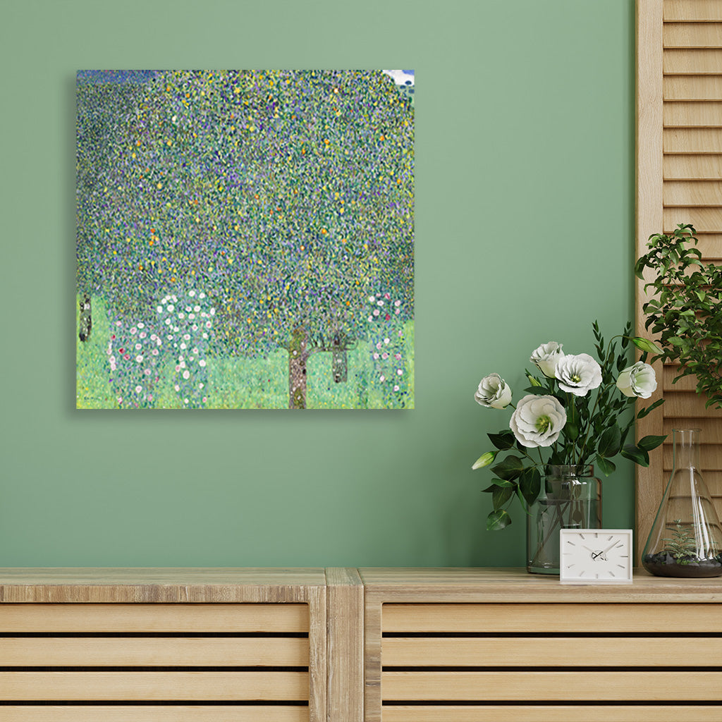 Rosebushes under the Trees painting 1 : 1 Square Premium Wall Art Canvas by MeriDeewar