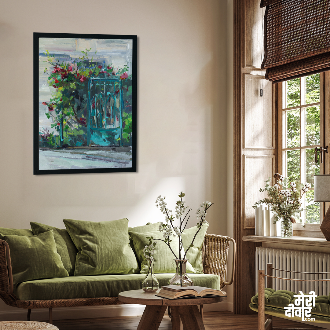 Roses Bush Oil Painting 2 : 3 Vertical Premium Wall Art Canvas by MeriDeewar